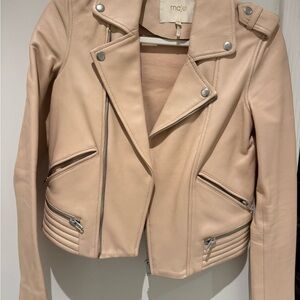 Maje pinky Beige Leather Moto Jacket